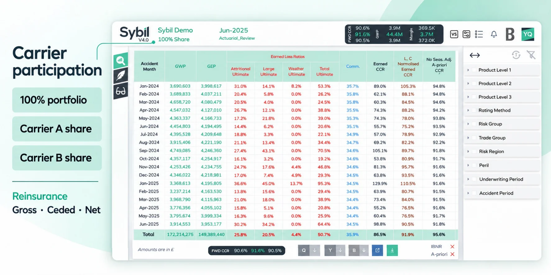 One portfolio. The right reporting view in Sybil